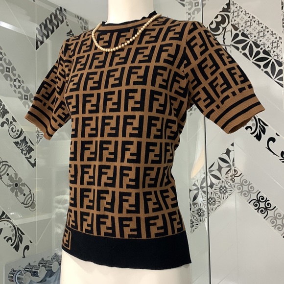 Fendi Tops - Fabric FF Motif Short Sleeves Jumper